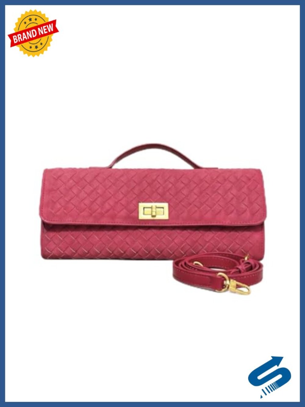 Woven Suede Handbag with Twist Lock Evening Shoulder Clutch